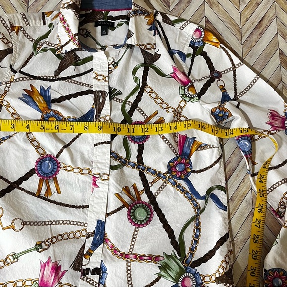 Talbots Long Sleeve Button Front Links & Ribbons Equestrian Cotton Shirt XS - Picture 9 of 10